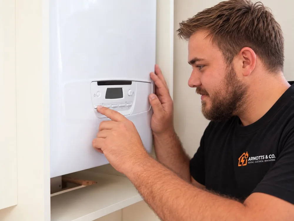 Tom Arnott setting up a new boiler